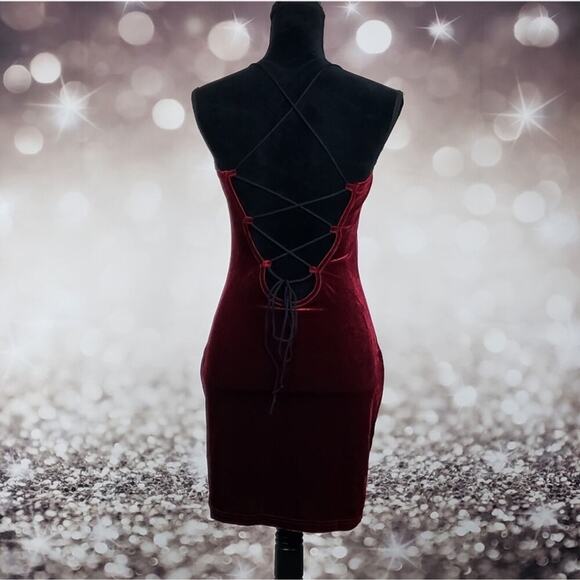 NWT Large Sexy Merlot Velour Velvet Strappy Mini Dress - Picture 6 of 10